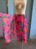 90's Hot pink orange and green tropical floral wrap skirt