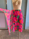 90's Hot pink orange and green tropical floral wrap skirt