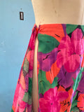 90's Hot pink orange and green tropical floral wrap skirt