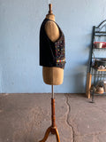 Guatemalan multi color embroidered black cotton vest top with quetzal coin buttons