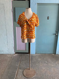 90's-Y2K Orange and yellow flame ruffle plus size top