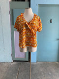 90's-Y2K Orange and yellow flame ruffle plus size top