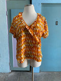 90's-Y2K Orange and yellow flame ruffle plus size top