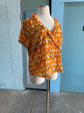 90's-Y2K Orange and yellow flame ruffle plus size top