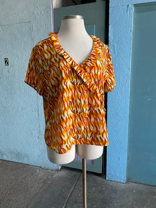 90's-Y2K Orange and yellow flame ruffle plus size top