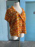 90's-Y2K Orange and yellow flame ruffle plus size top