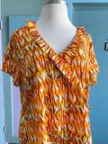 90's-Y2K Orange and yellow flame ruffle plus size top