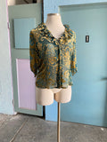 Y2K sheer emerald top with gold burnt velvet florals