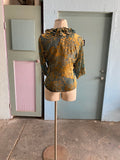 Y2K sheer emerald top with gold burnt velvet florals