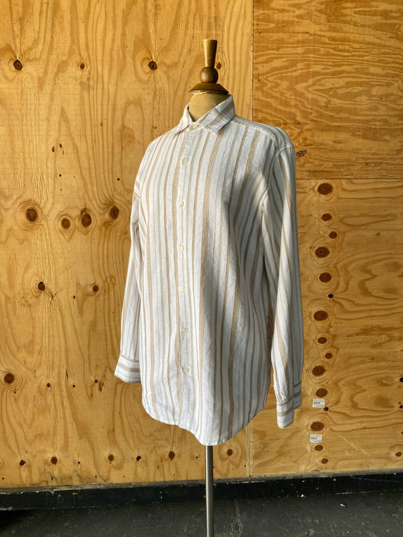 90's White linen cotton striped shirt