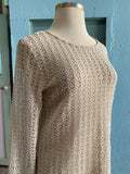 90's-Y2K Tan mesh knit long sleeve top