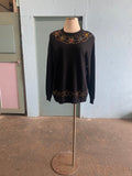 80-90's black bedazzled daisy tunic sweater