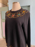 80-90's black bedazzled daisy tunic sweater