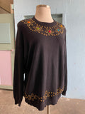 80-90's black bedazzled daisy tunic sweater