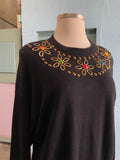 80-90's black bedazzled daisy tunic sweater