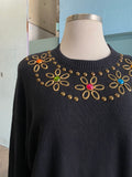 80-90's black bedazzled daisy tunic sweater