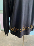 80-90's black bedazzled daisy tunic sweater