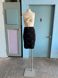 90's-Y2K black pencil skirt with dainty pink embroidered flowers