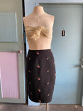 90's-Y2K black pencil skirt with dainty pink embroidered flowers