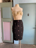 90's-Y2K black pencil skirt with dainty pink embroidered flowers