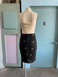 90's-Y2K black pencil skirt with dainty pink embroidered flowers