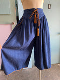 70's denim western gaucho pants with suede front lace up