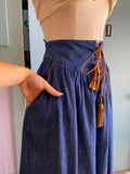 70's denim western gaucho pants with suede front lace up