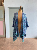 Handwoven Turquoise & purple plaid poncho shawl