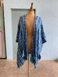 Handwoven Turquoise & purple plaid poncho shawl