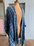 Handwoven Turquoise & purple plaid poncho shawl