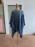 Handwoven Turquoise & purple plaid poncho shawl