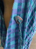 Handwoven Turquoise & purple plaid poncho shawl