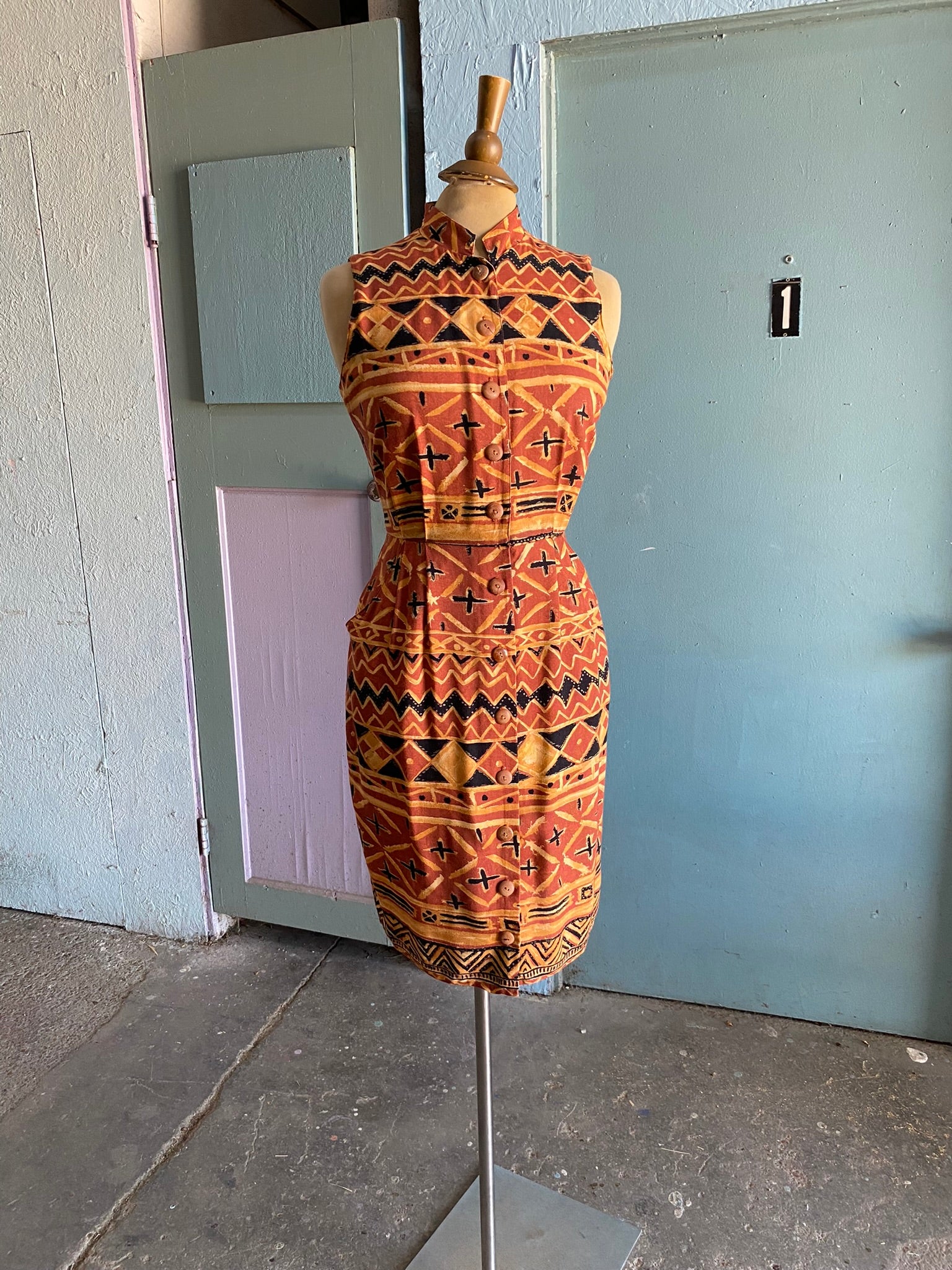 tribal boho dress Butterfly Dress with Tribal Block Print Raw Cotton Primitive Tribal Craft