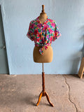 80-90's White button down short sleeve shirt in a all over tropical floral print