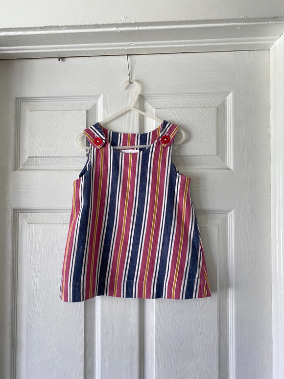 Baby Mod vibes! Dark denim ,Red and gold striped Denim jumper dress