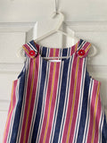 Baby Mod vibes! Dark denim ,Red and gold striped Denim jumper dress