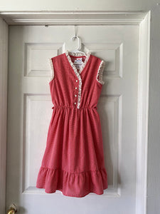 70-80's Red grid dress with ruffle trim