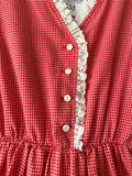 70-80's Red grid dress with ruffle trim