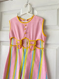 60-70's Pastel candy striped romper with midriff cut outs. Kid size