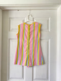 60-70's Pastel candy striped romper with midriff cut outs. Kid size