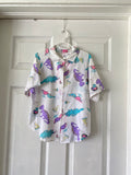 80-90's White button down with dinosaur print