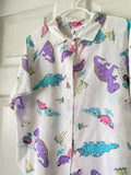 80-90's White button down with dinosaur print