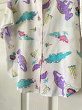 80-90's White button down with dinosaur print