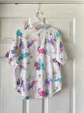 80-90's White button down with dinosaur print