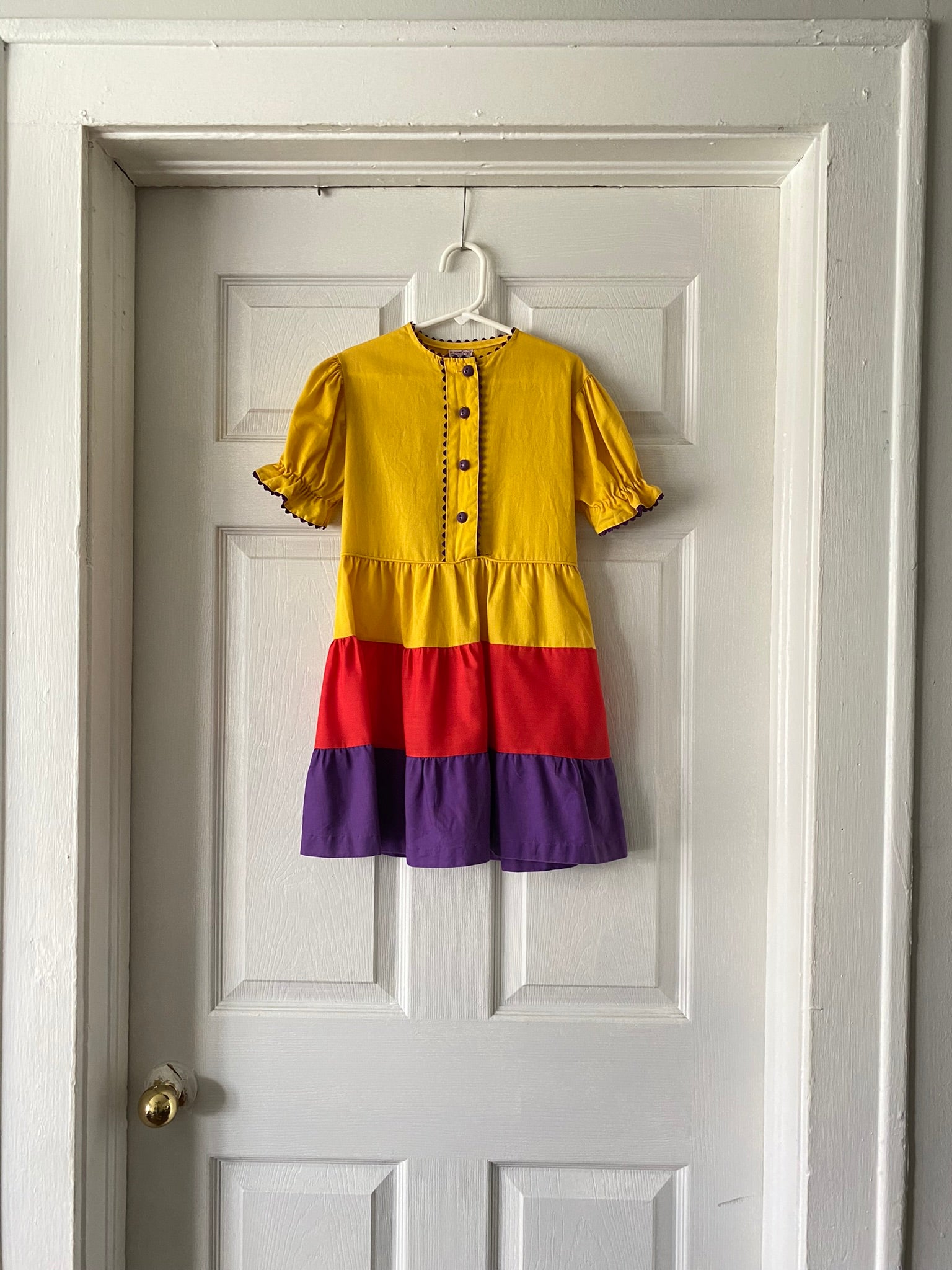 open lace back dress 70's Mustard yellow, purple and red color block dress – Vida Antigua  Collective