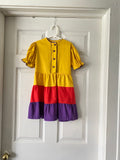 70's Mustard yellow, purple and red color block dress