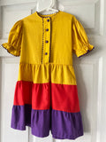 70's Mustard yellow, purple and red color block dress