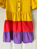 70's Mustard yellow, purple and red color block dress