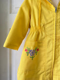 70's Sears Yellow coat with floral embroidery and hoodie