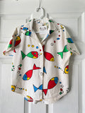 80-90's White button down with fish print